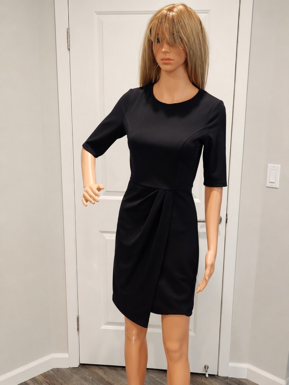 Classic Black Sheath Dress with Draped Front